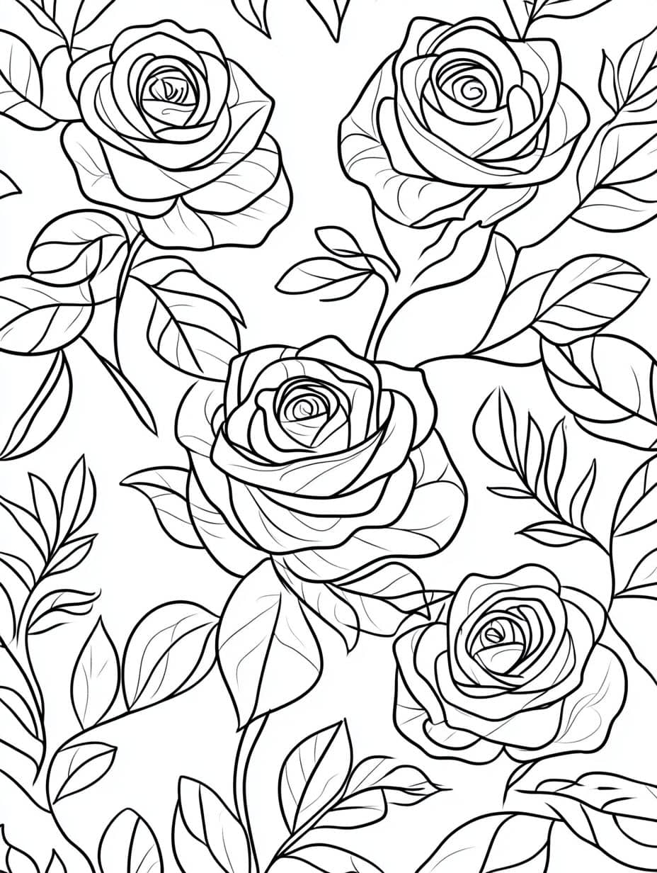 Beaucoup De Feuilles De Coloriage Roses