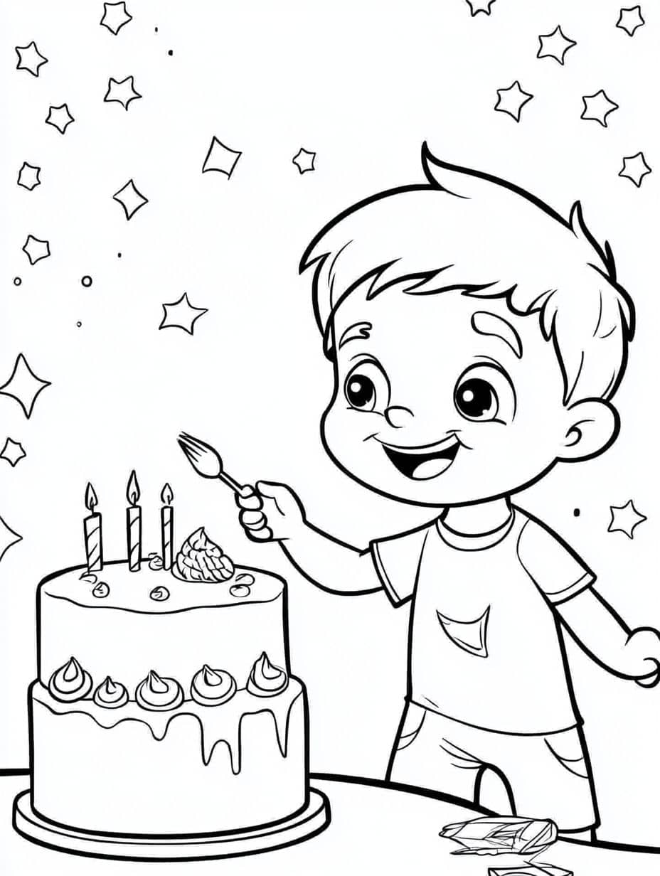 coloriage anniversaire enfant qui souffle les bougies