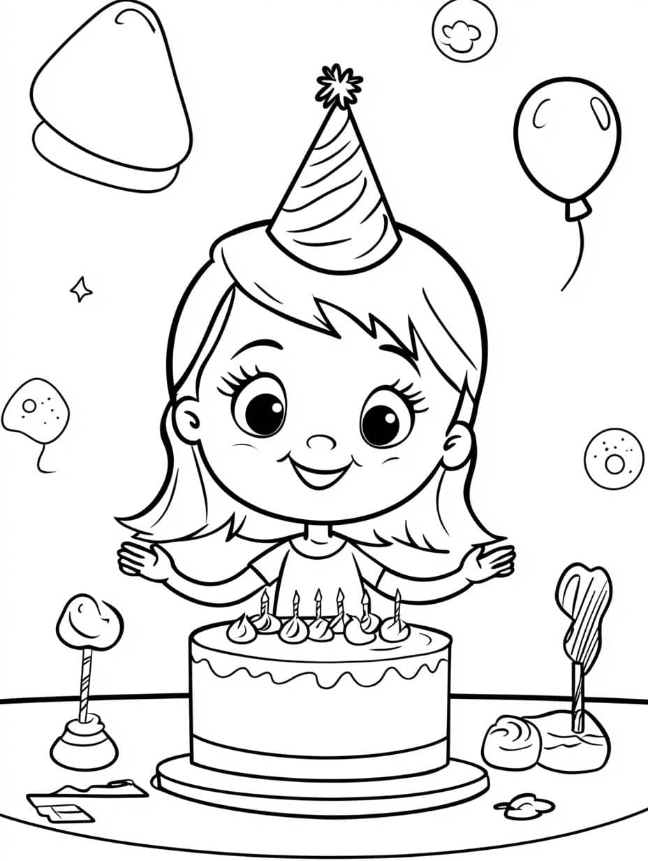 coloriage anniversaire fille mignonne