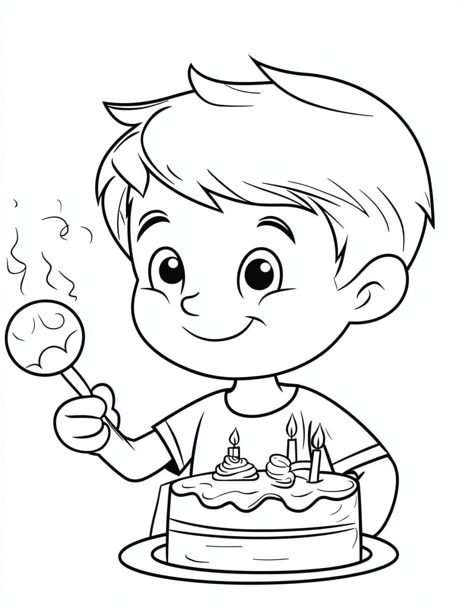 coloriage anniversaire garcon et ballon