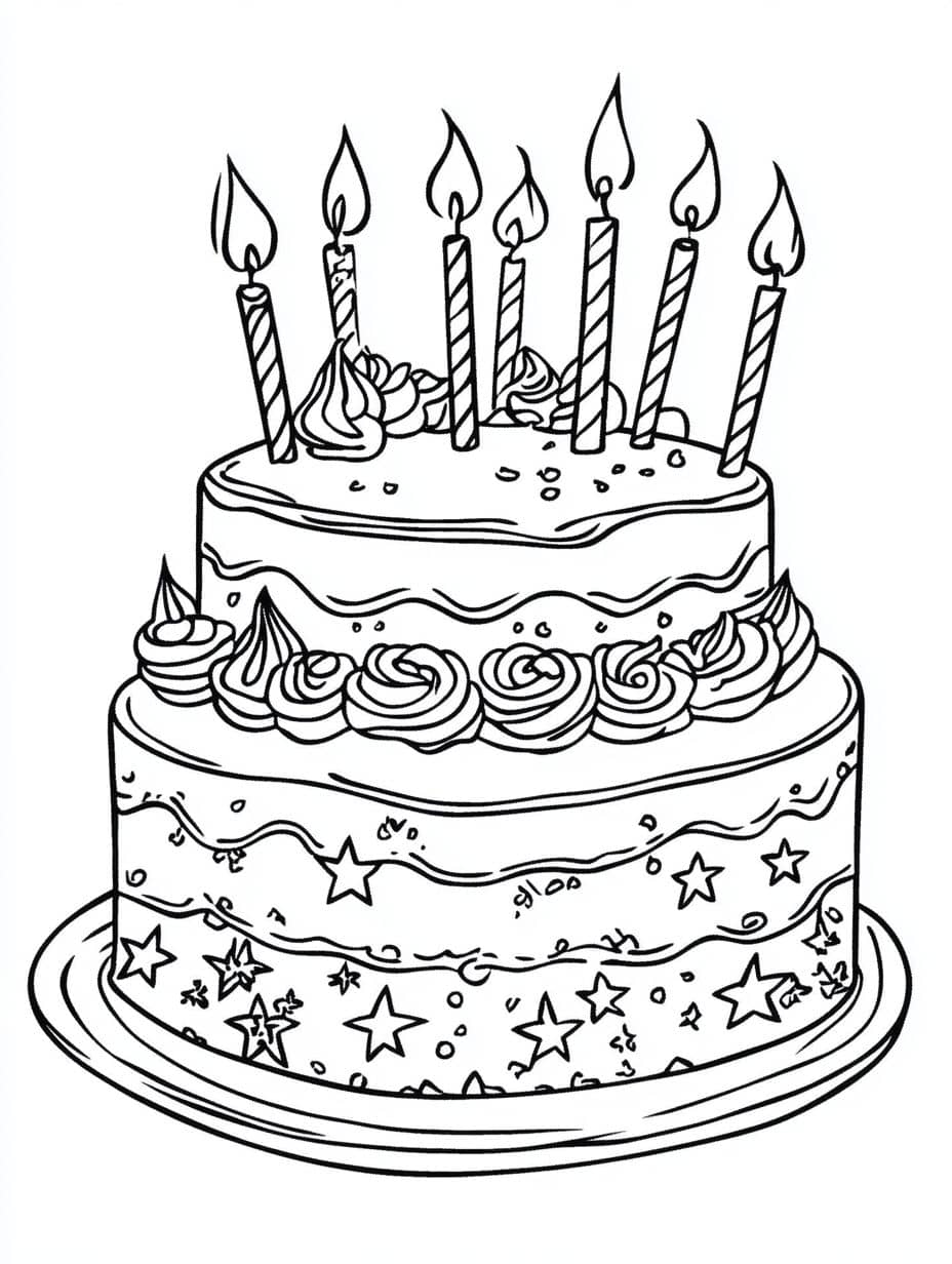 coloriage anniversaire gros gateau et bougies