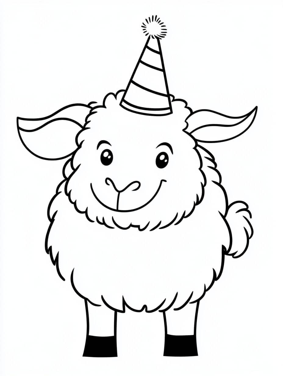 coloriage anniversaire mouton avec chapeau