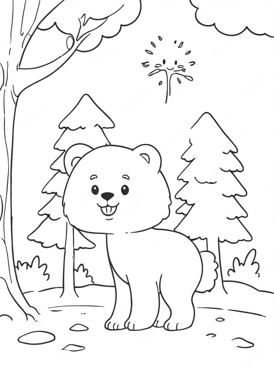 Coloriage Arbre Et Gros Ours Hiver