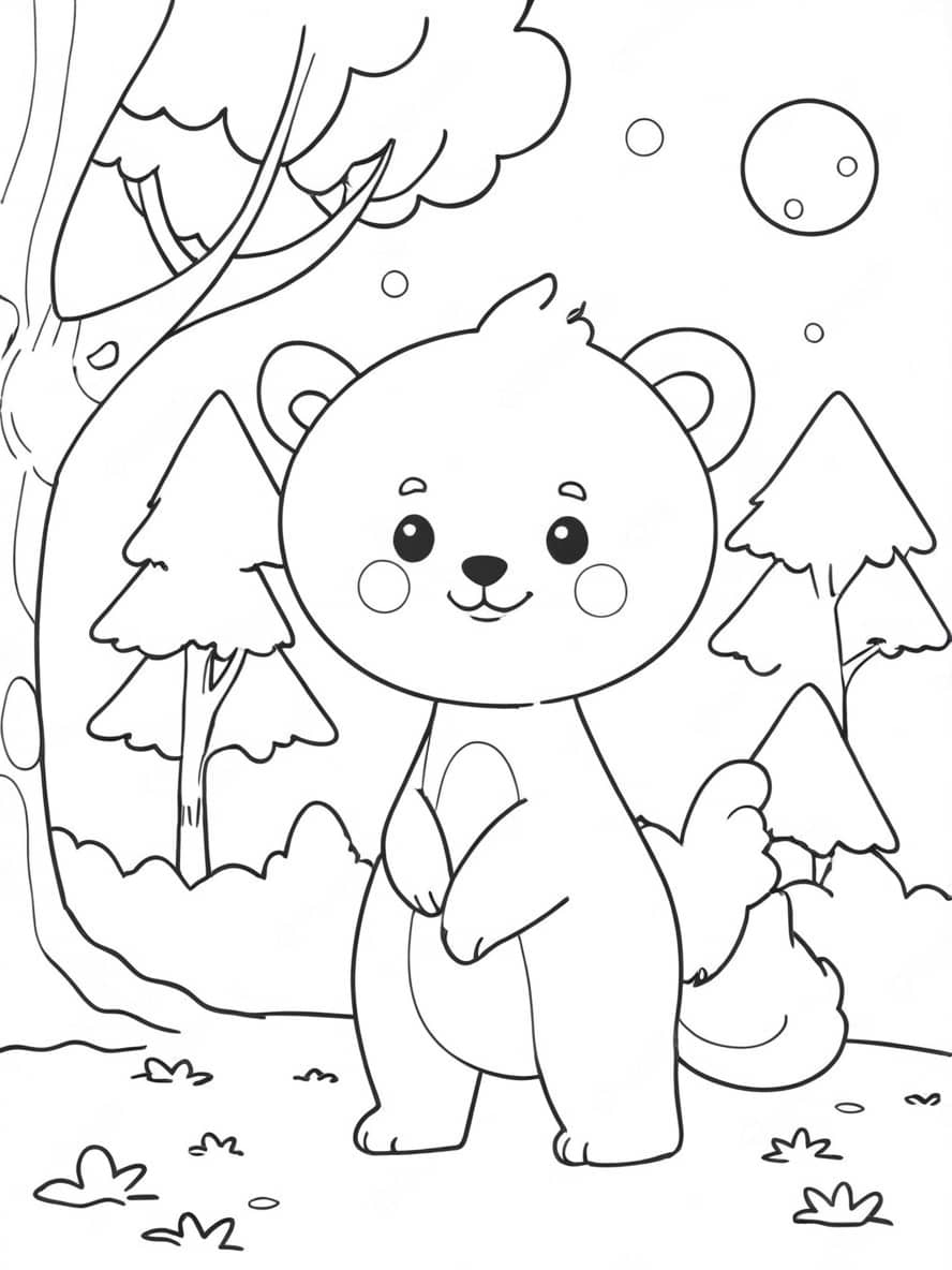 Coloriage Arbre Et Gros Ours