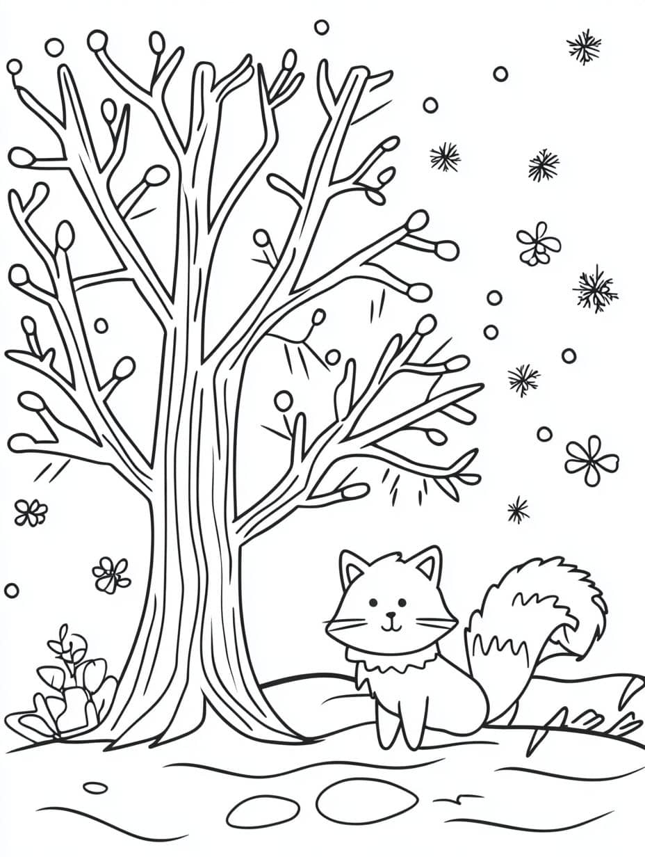 Coloriage Arbre Et Renard