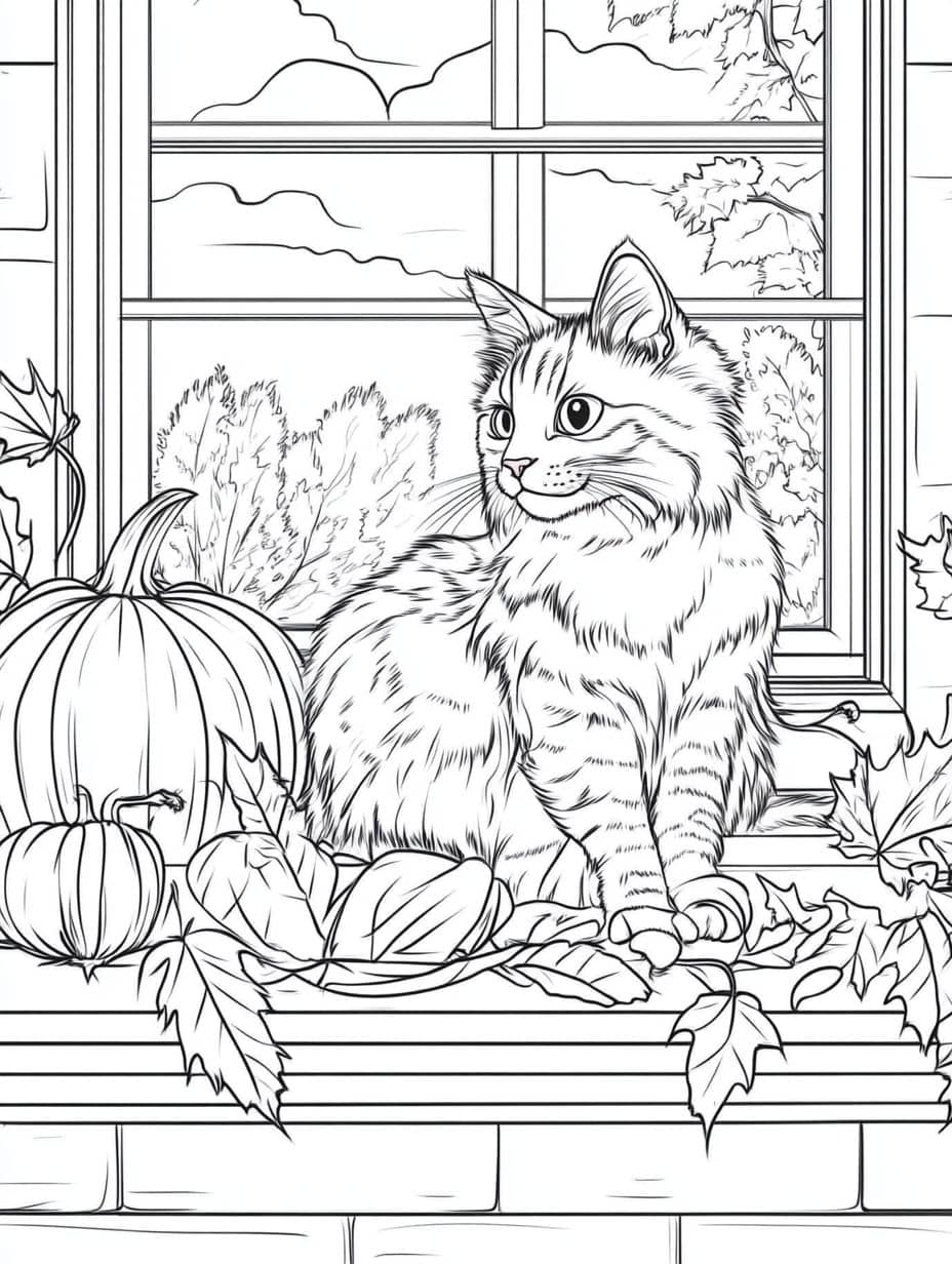 Coloriage Automne Chat