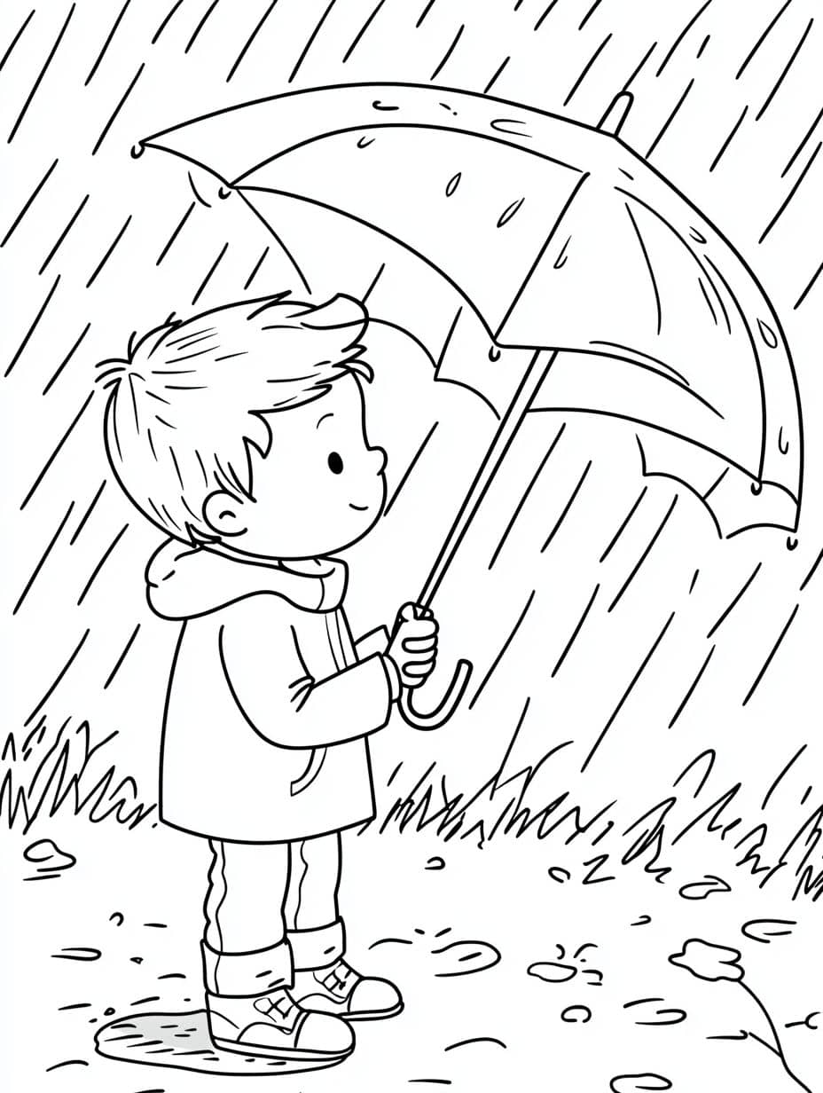 Coloriage Automne Pluie