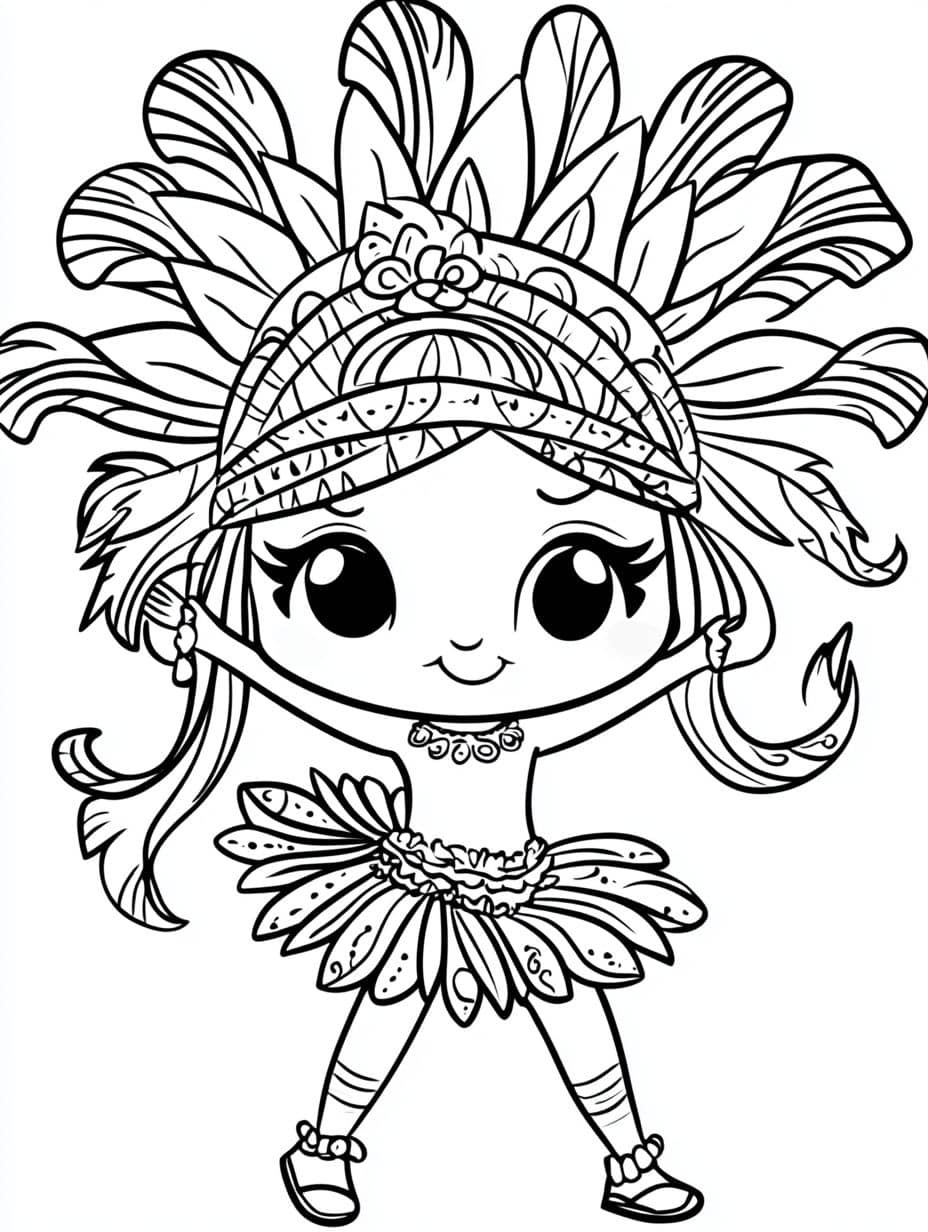 coloriage carnaval fille avec plumes