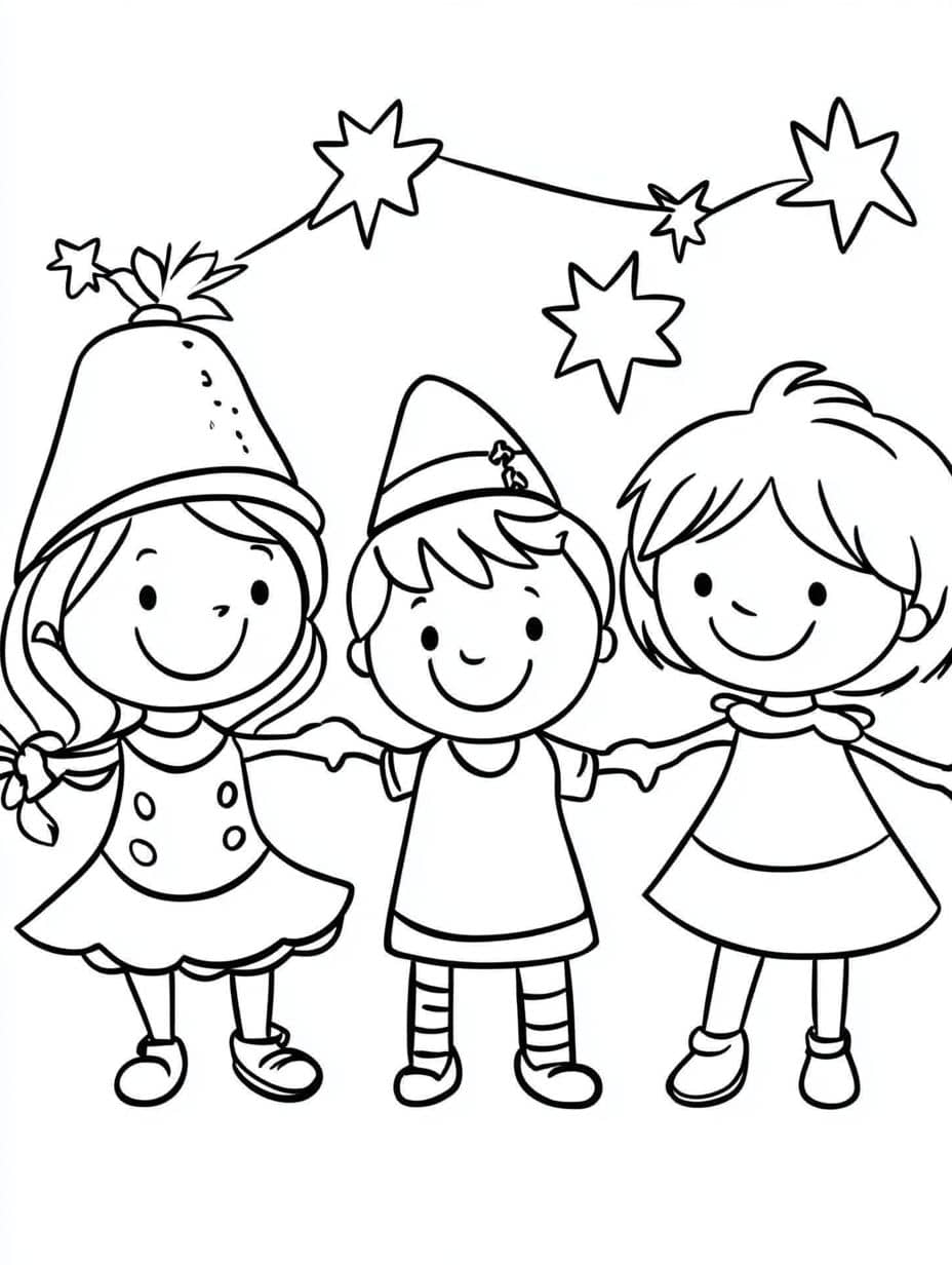 coloriage carnaval trois enfants