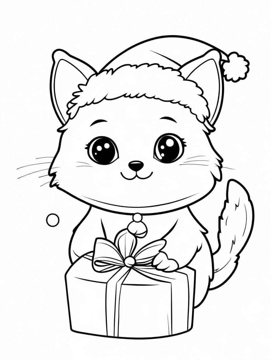 Coloriage Chat Avec Un Cadeau