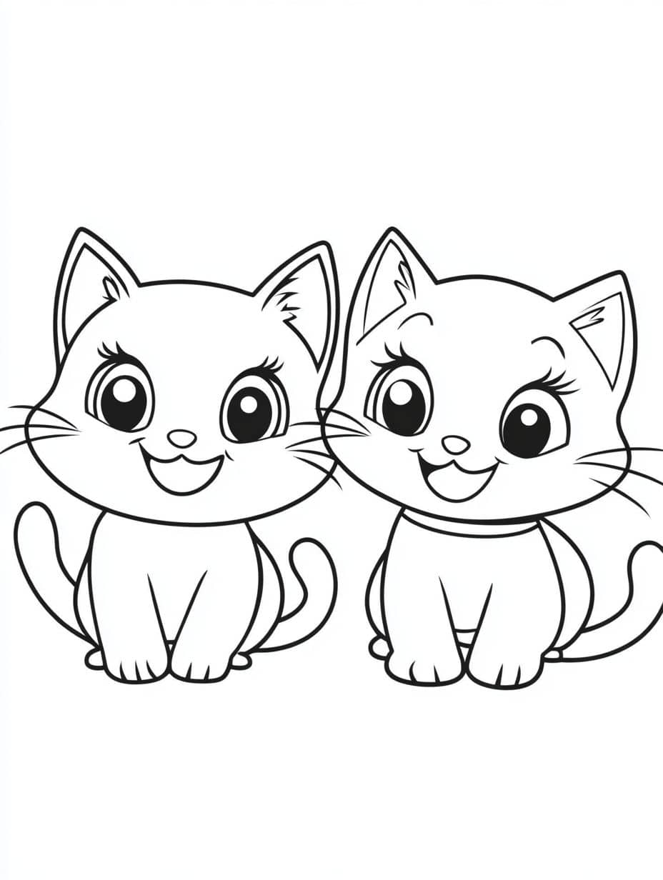 Coloriage Chat Deux Chats Adorables