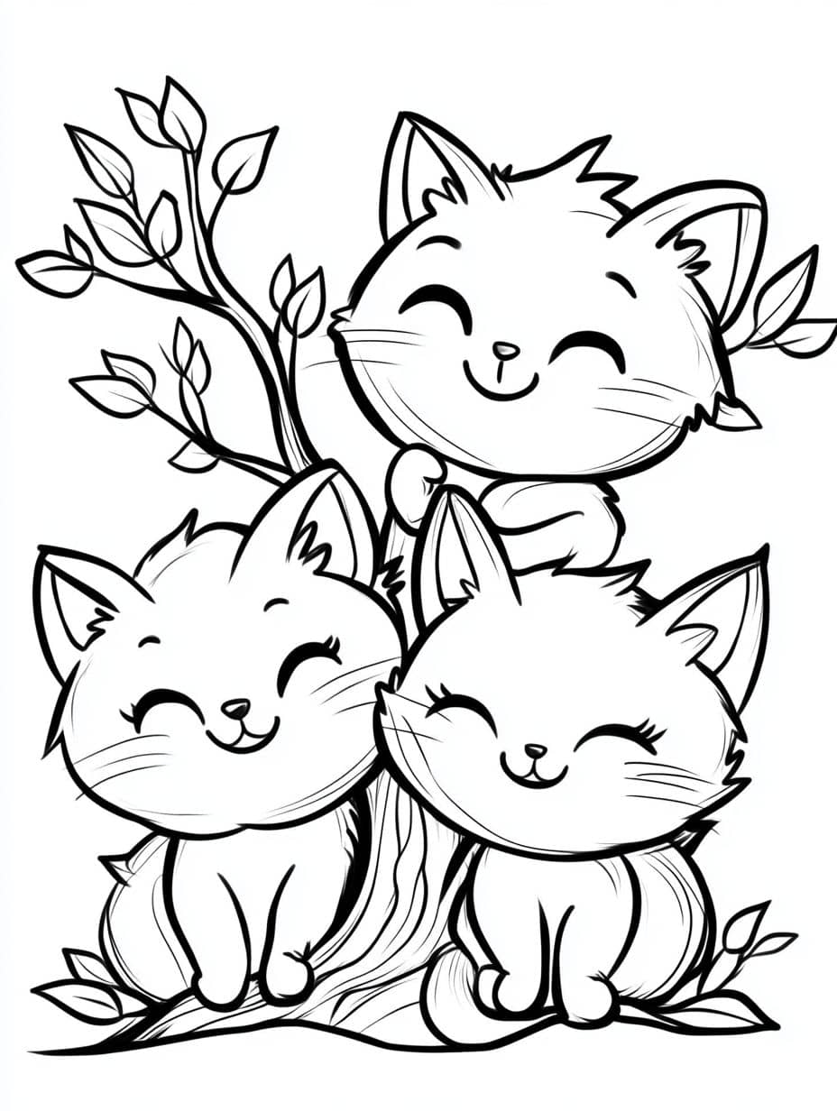 Coloriage Chat Famille De Chats