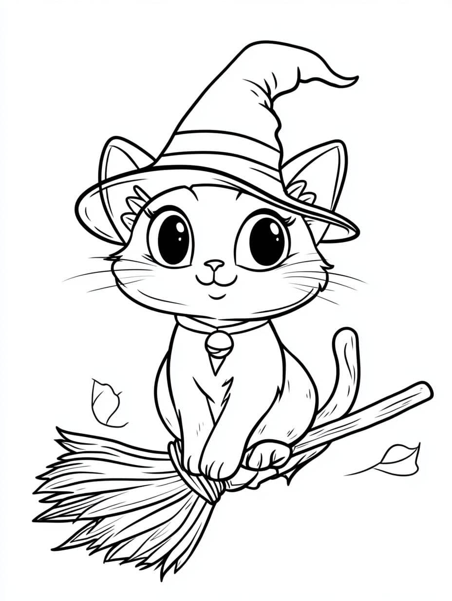 Coloriage Chat Sur Un Balai