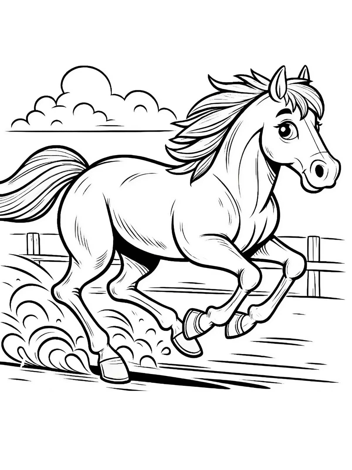 Coloriage Cheval Et Nuages