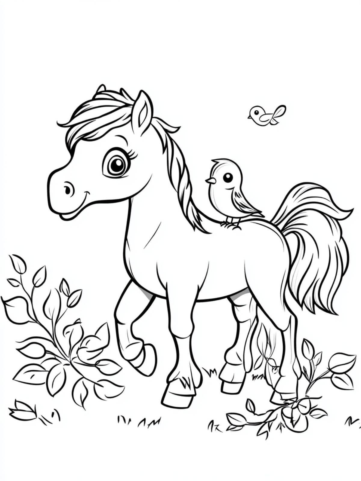 Coloriage Cheval Et Oiseau