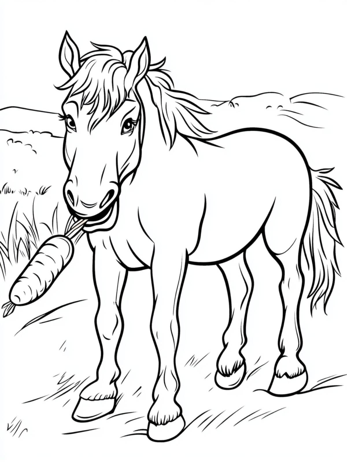 Coloriage Cheval Manger Des Carottes