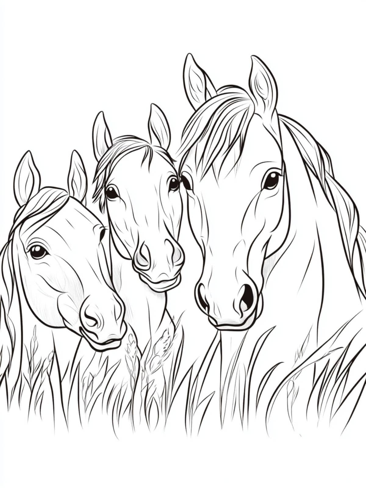 Coloriage Cheval Trois Enfants