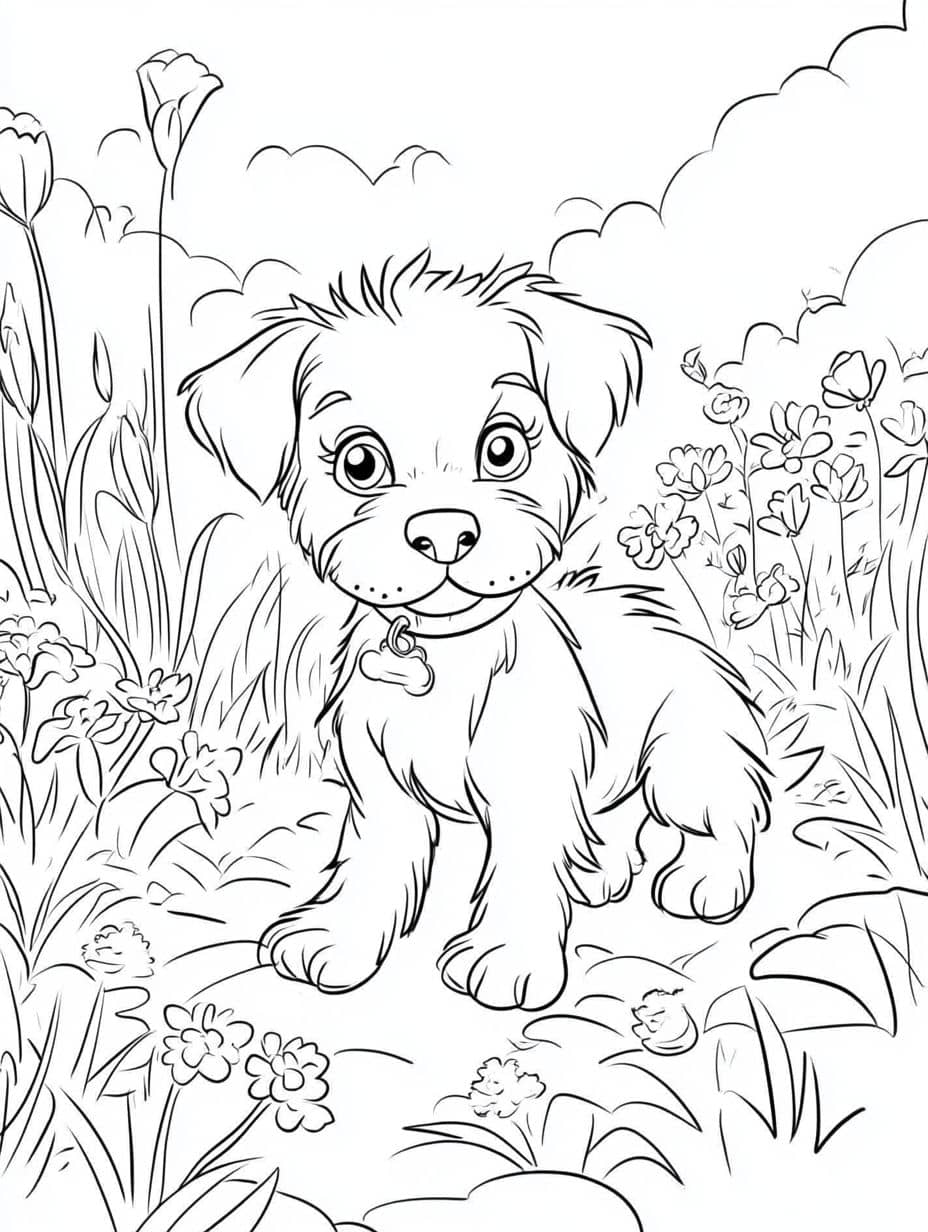 Coloriage Chien Dans Le Jardin