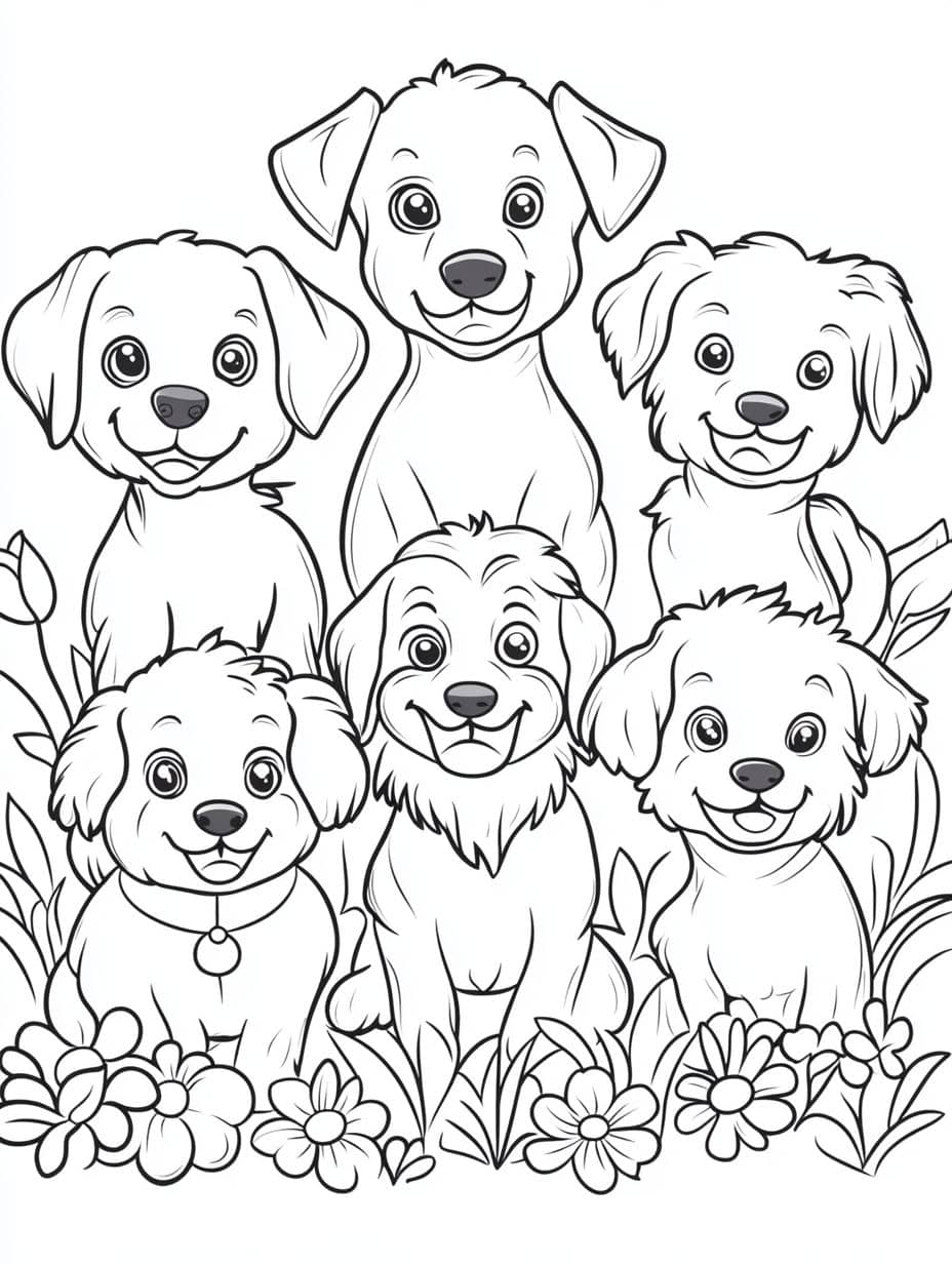 Coloriage Chien Famille