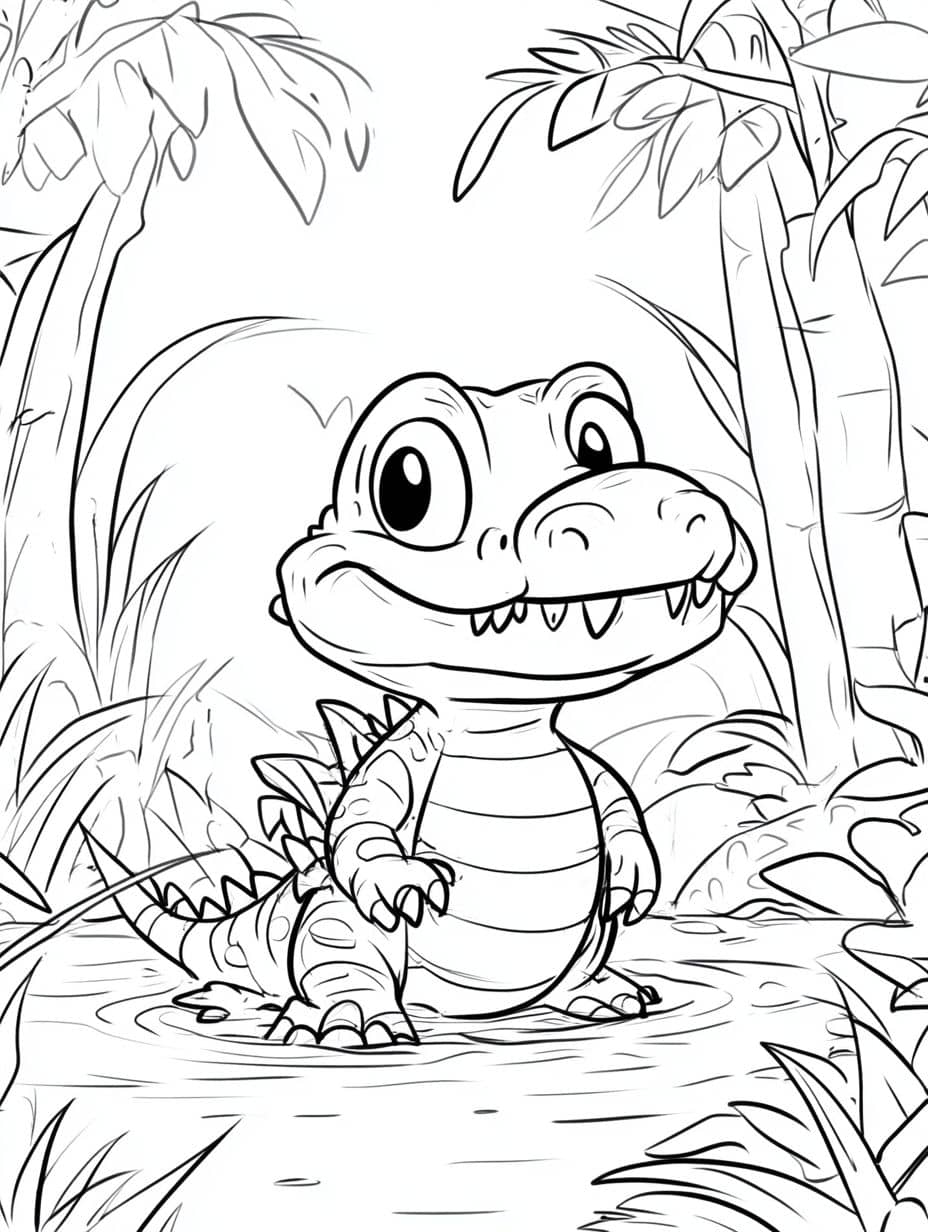 Coloriage Crocodile Dans La Foret