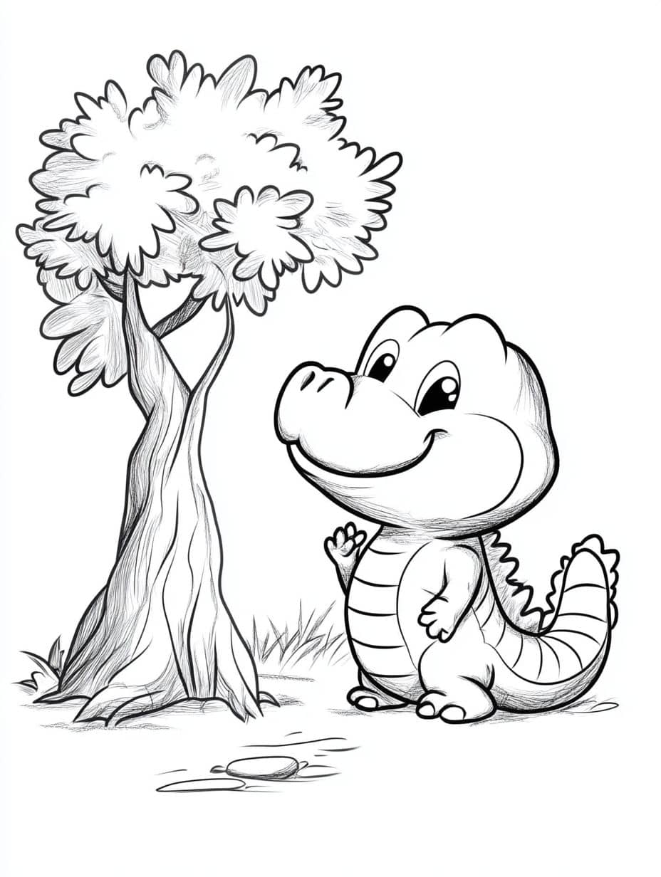 Coloriage Crocodile Et Arbre