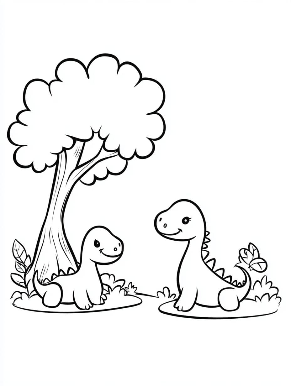 Coloriage Dinosaure Bebes Et Arbre