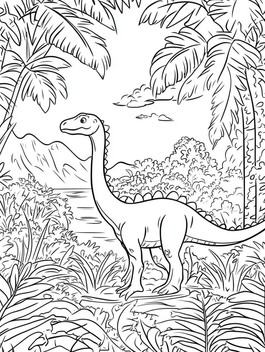 Coloriage Dinosaure Dans La Foret