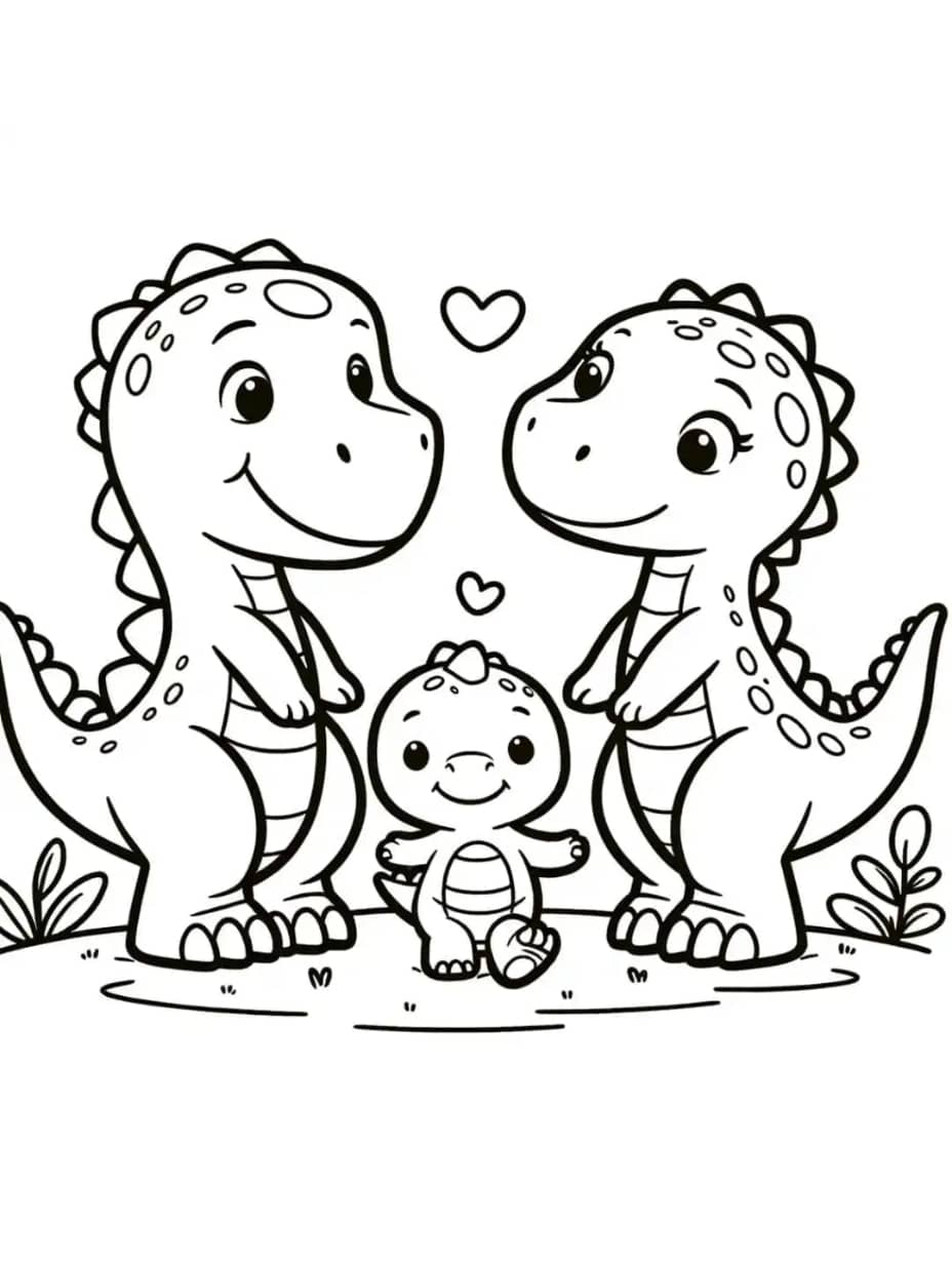 Coloriage Dinosaure Famille