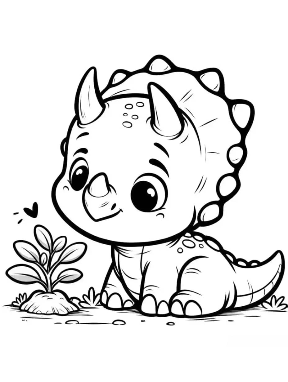 Coloriage Dinosaure Regardant Des Fleurs