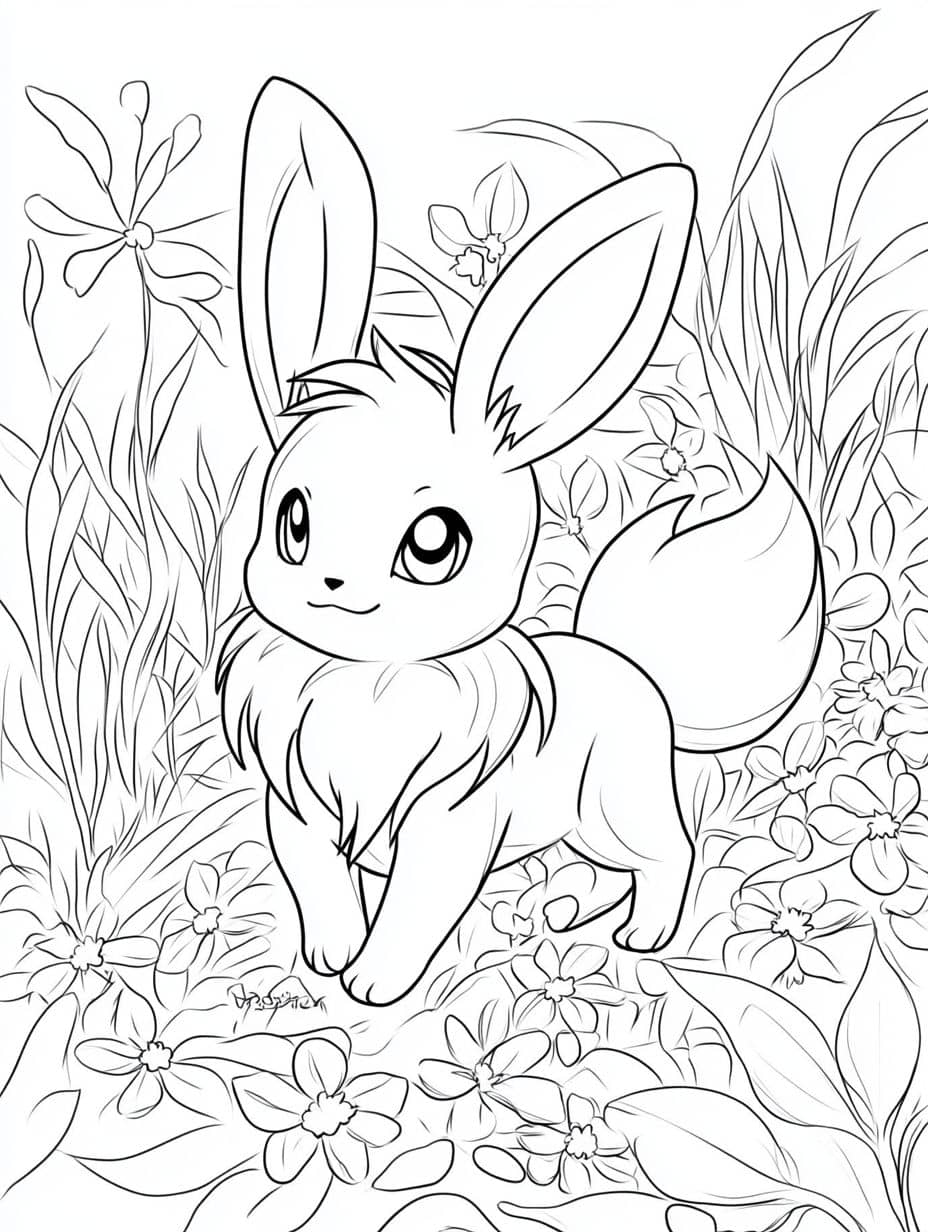 coloriage eevee fleurs pokemon