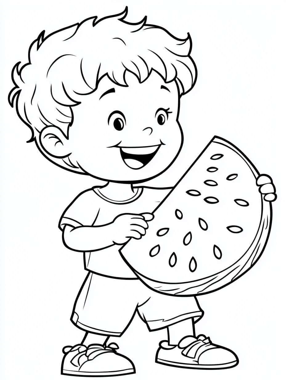 Coloriage Ete Enfant Et Fruits