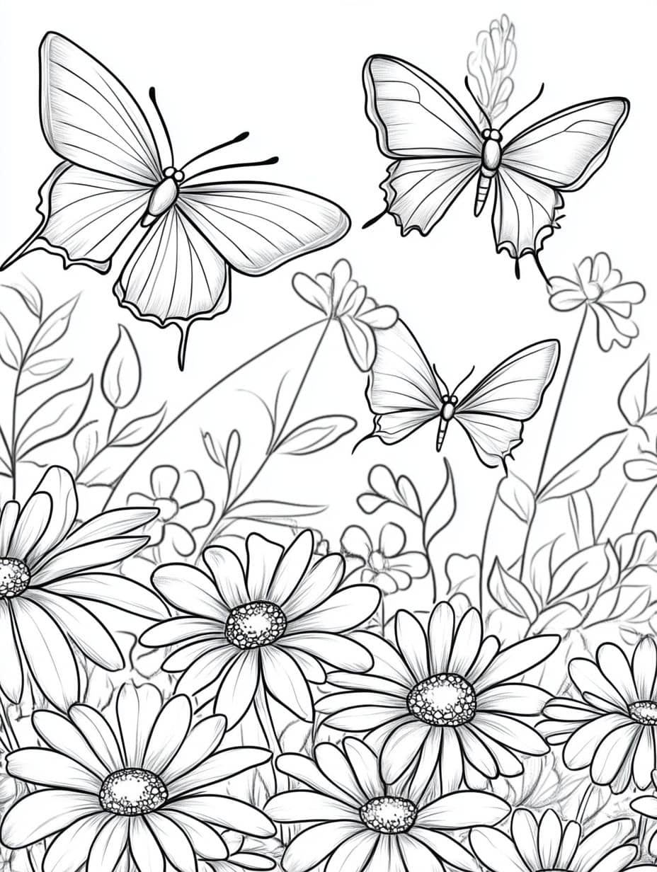 Coloriage Ete Fleurs De Chrysantheme Et Papillon