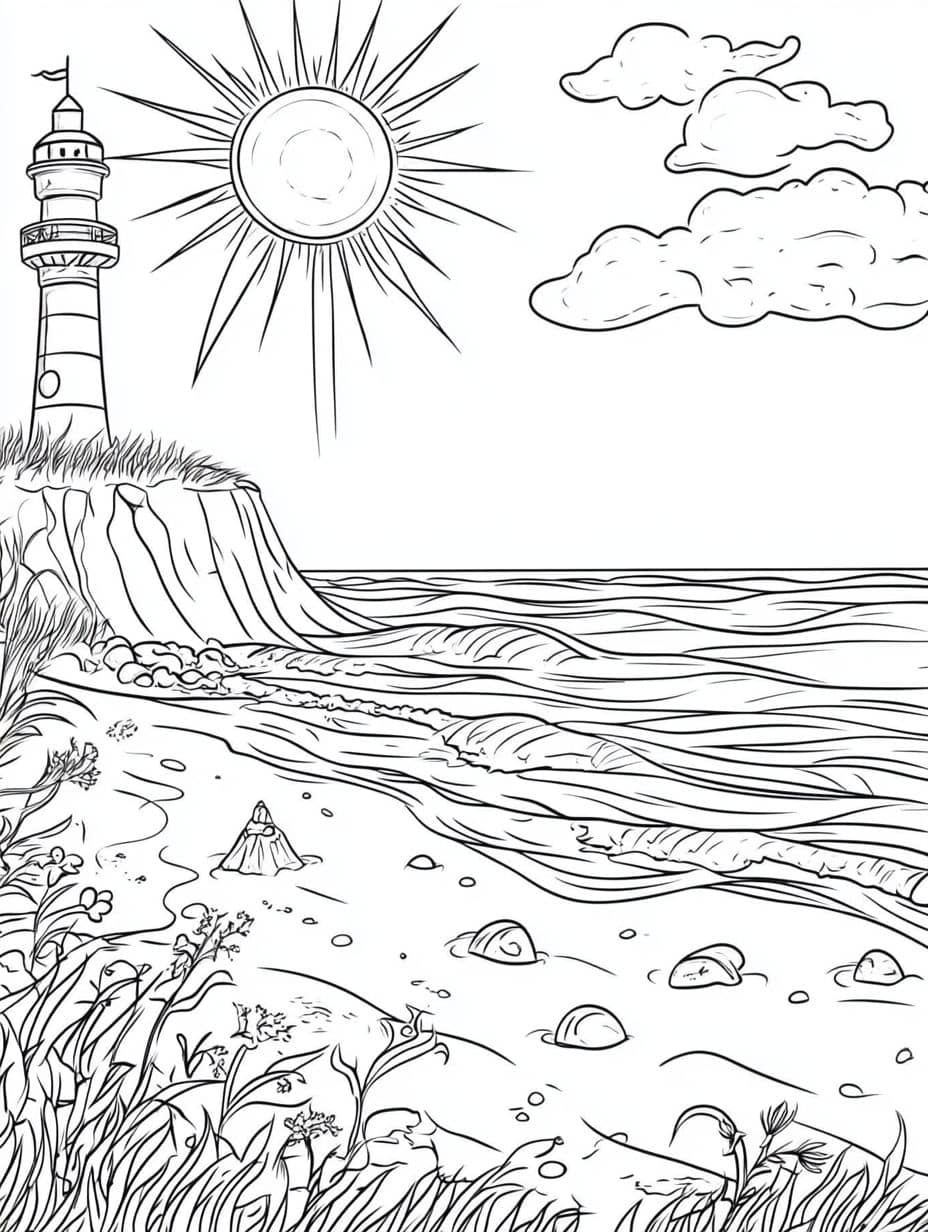 Coloriage Ete Mer Et Soleil