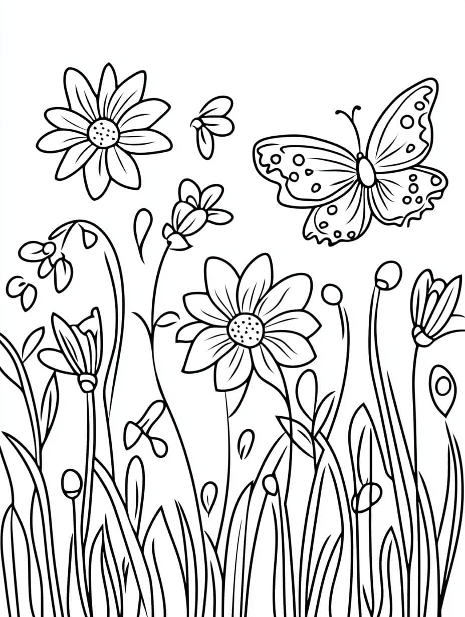 Coloriage Fleur Et Papillon Joli En Train De Voler