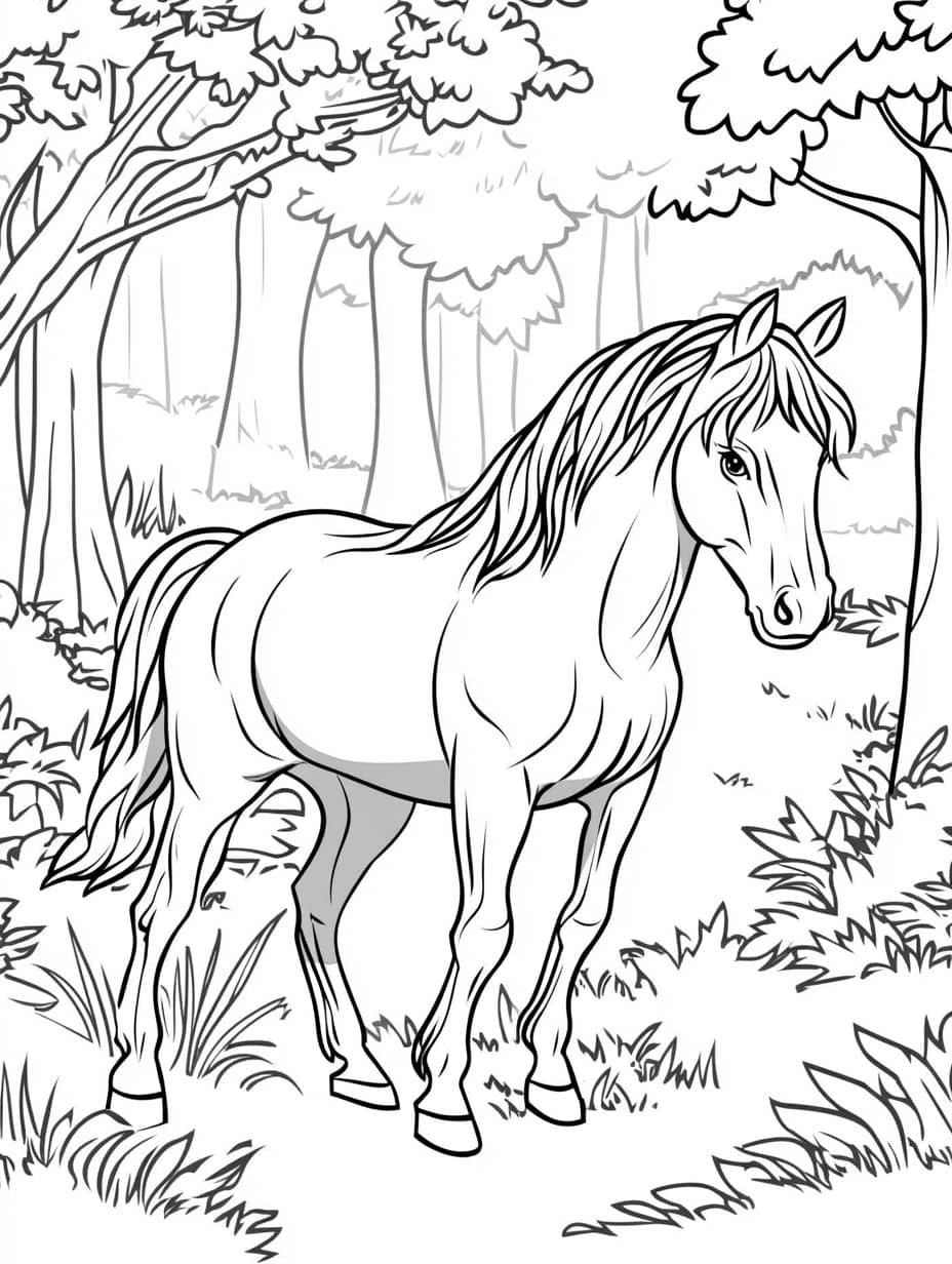 Coloriage Foret Cheval Mignon