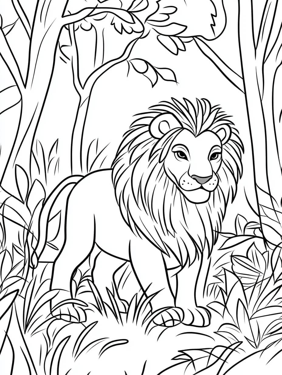 Coloriage Foret Lion