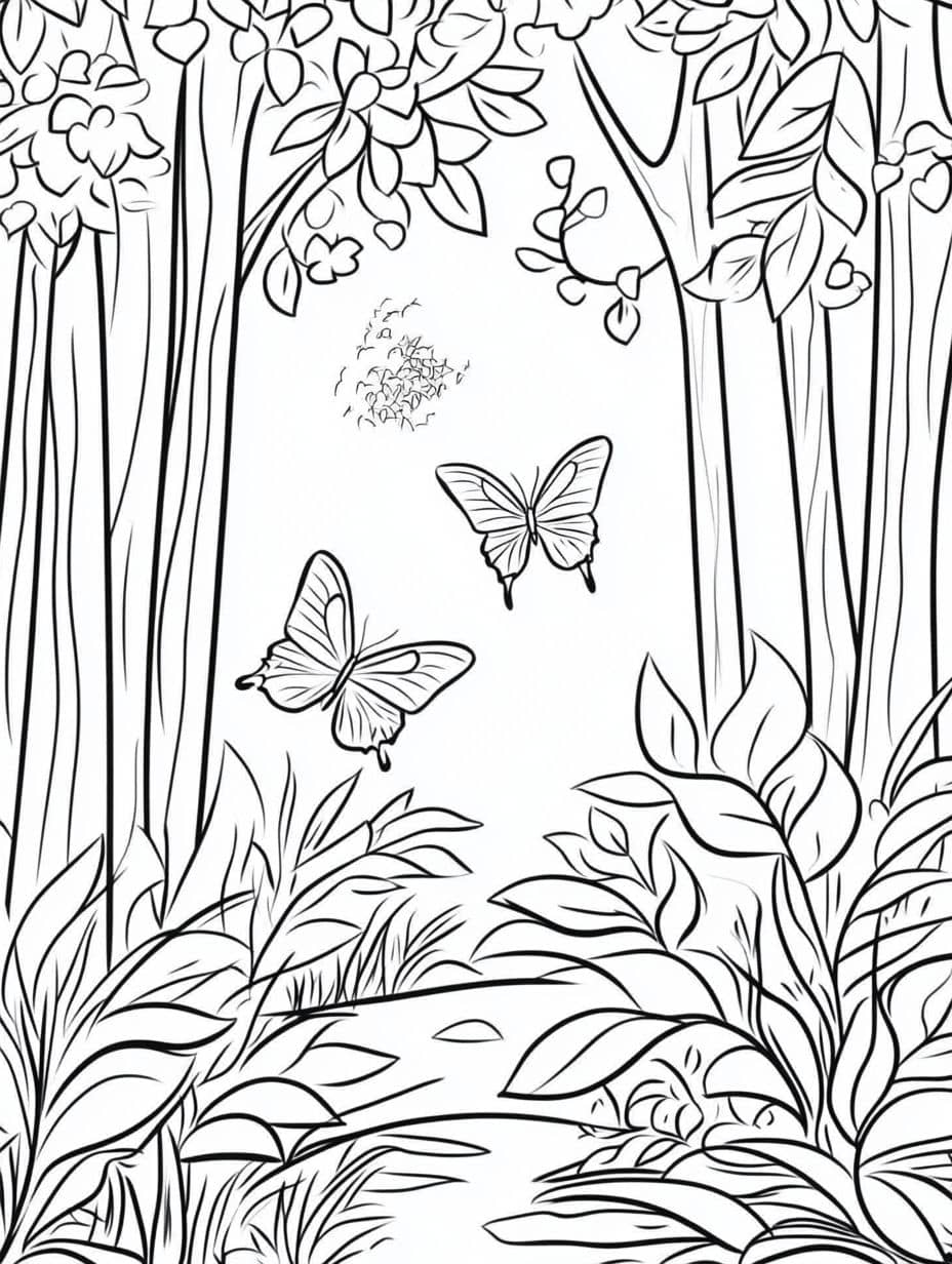 Coloriage Foret Papillon