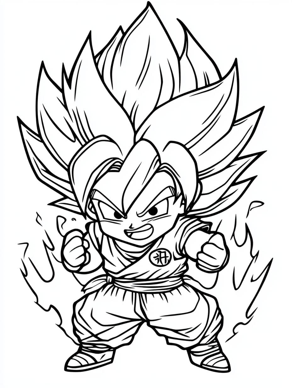 Coloriage Goku Chibi En Colere Poing Leve