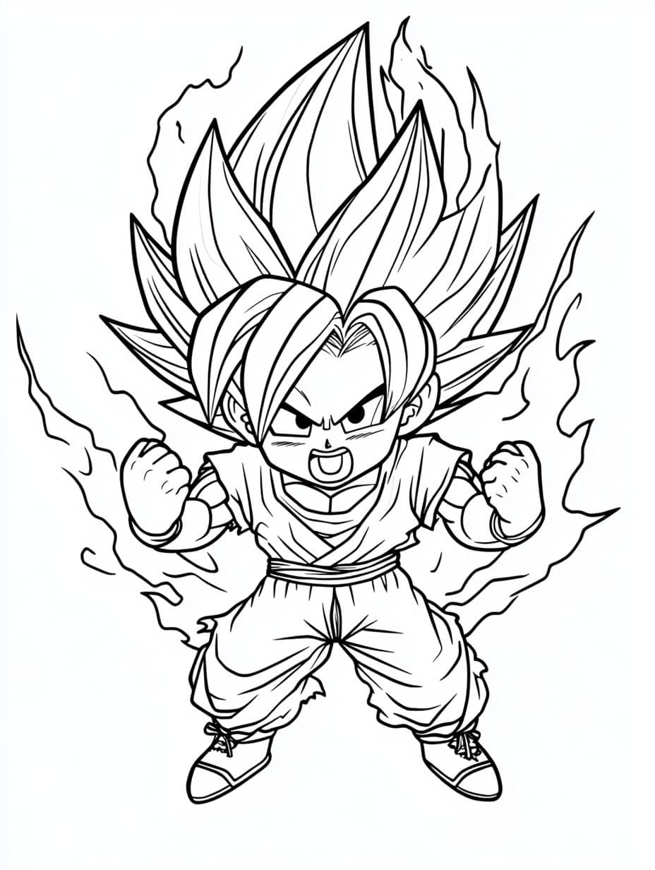 Coloriage Goku Chibi Pose De Combat Saiyan