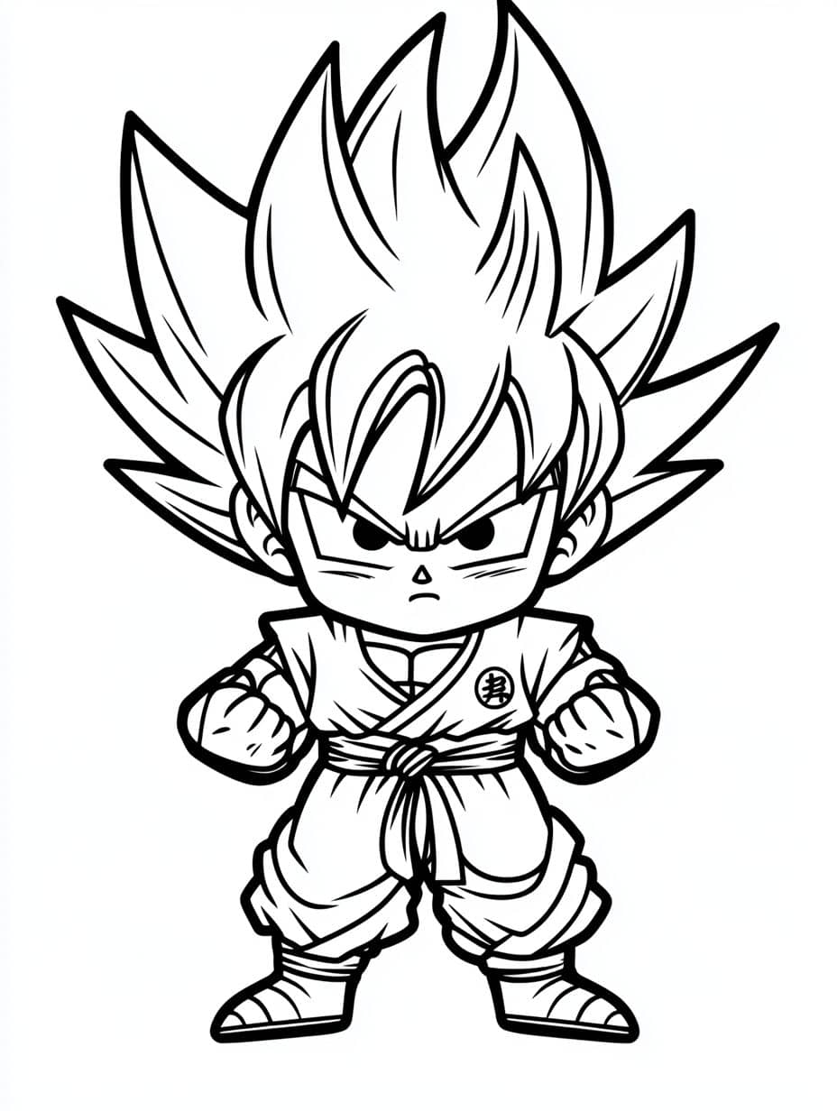 Coloriage Goku Chibi Super Saiyan Kawaii En Colere Pour Enfants Facile A Imprimer