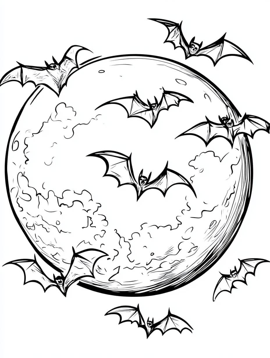 coloriage halloween bat moon