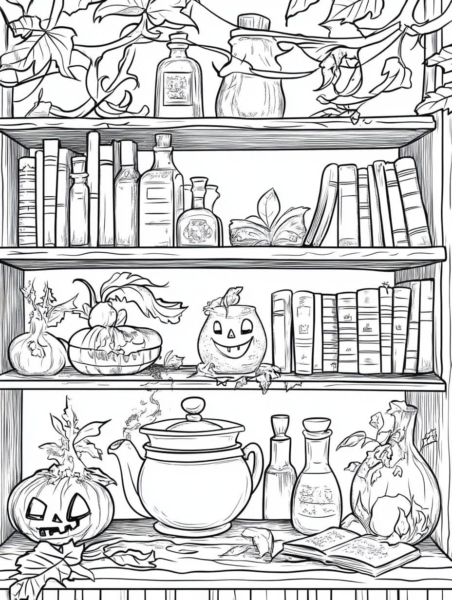 coloriage halloween bibliotheque effrayante