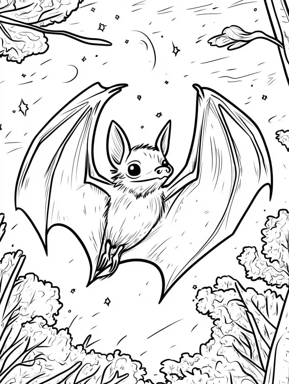 coloriage halloween chauve souris volant dans la nuit