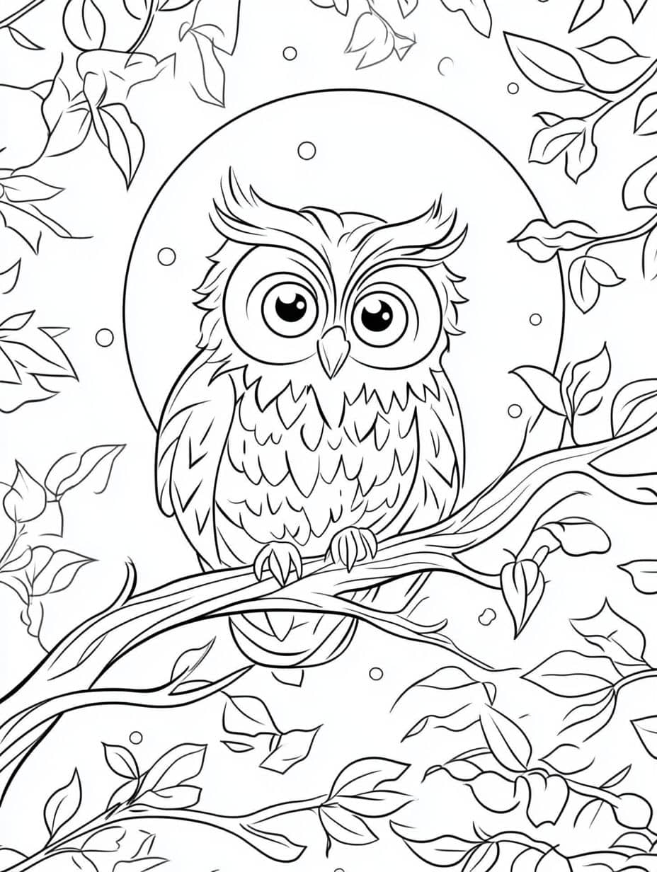 coloriage halloween chouette sur arbre