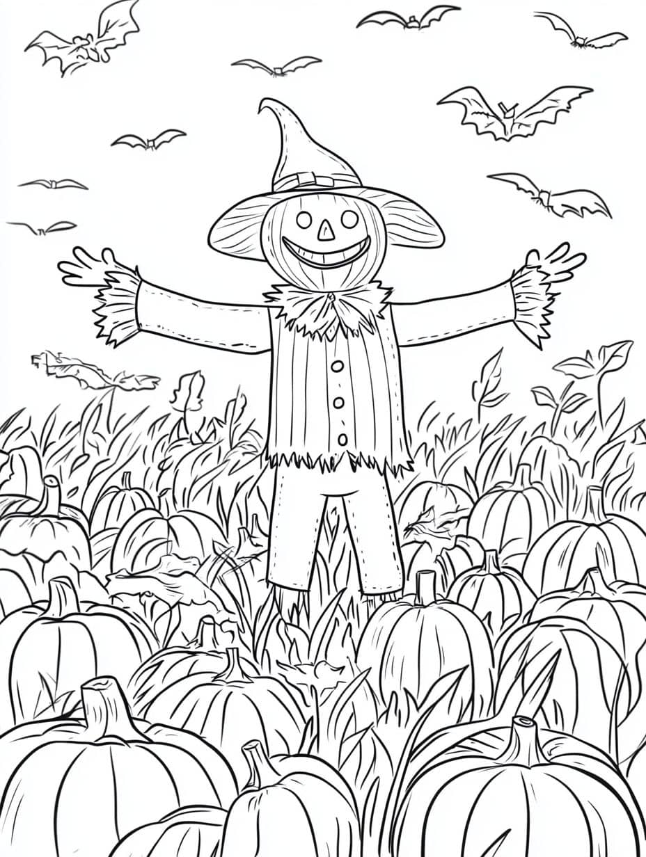 coloriage halloween epouvantail effrayant