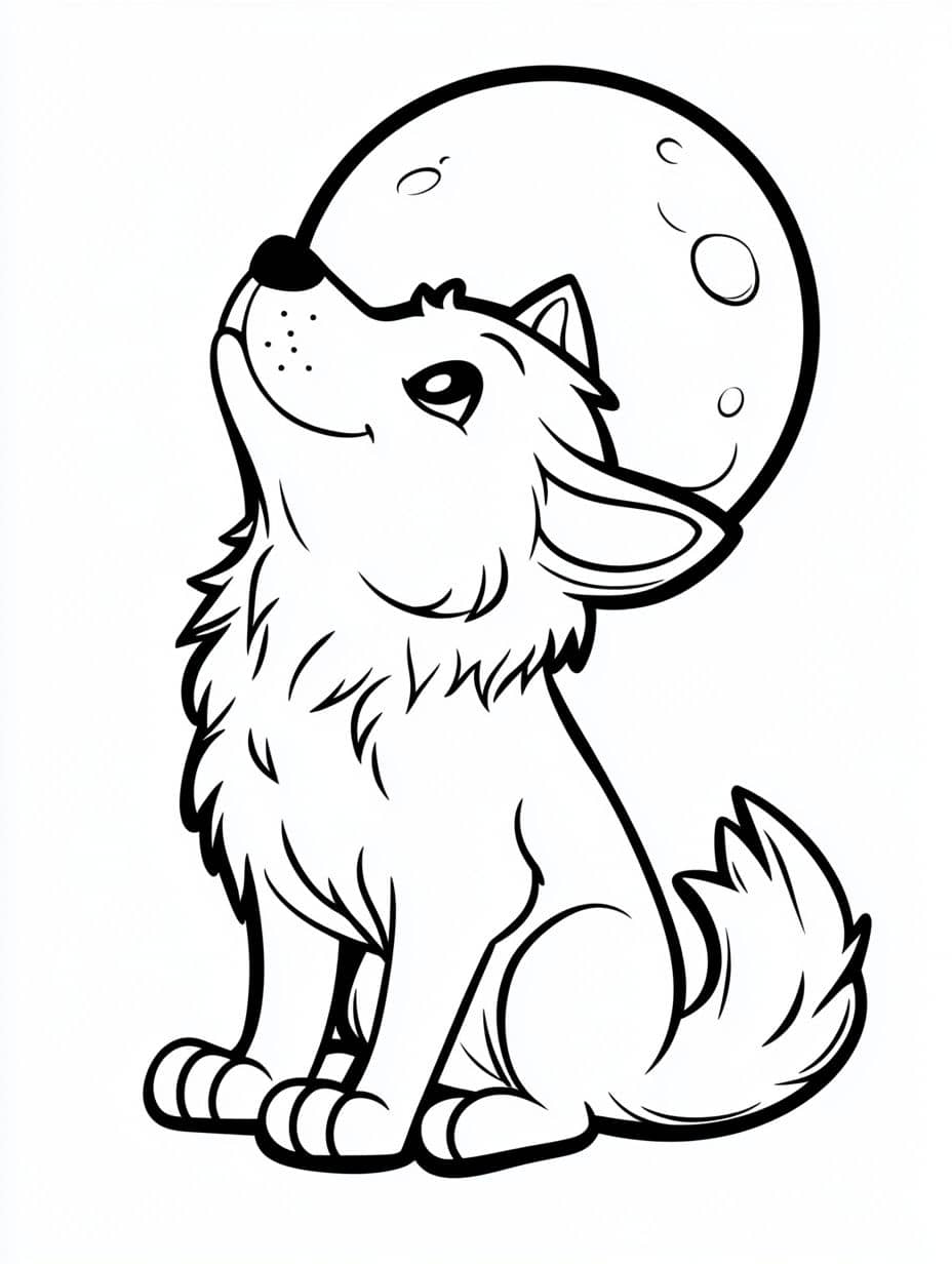 coloriage halloween lune nuit loup