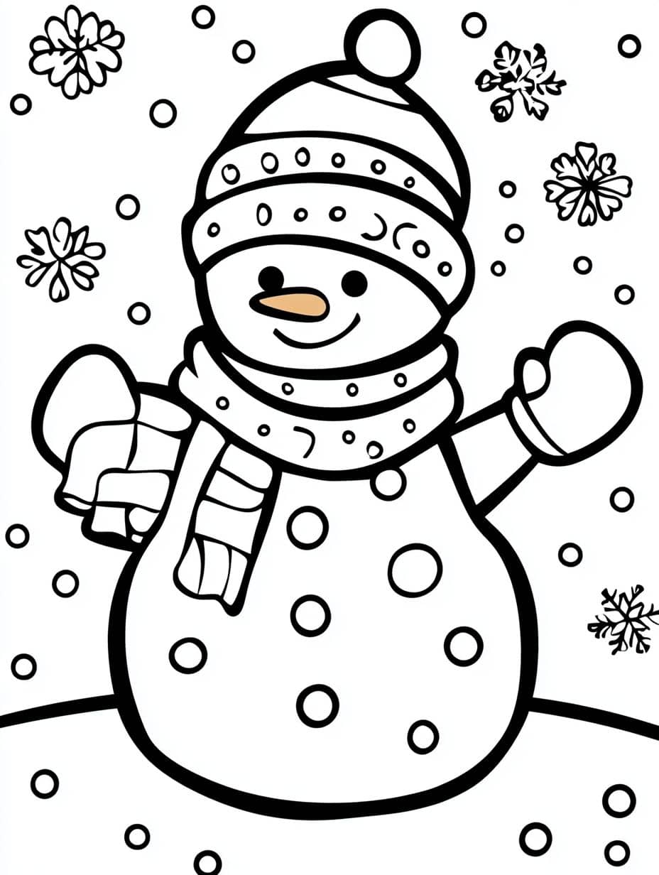 Coloriage Hiver Bonhomme De Neige Avec Echarpe