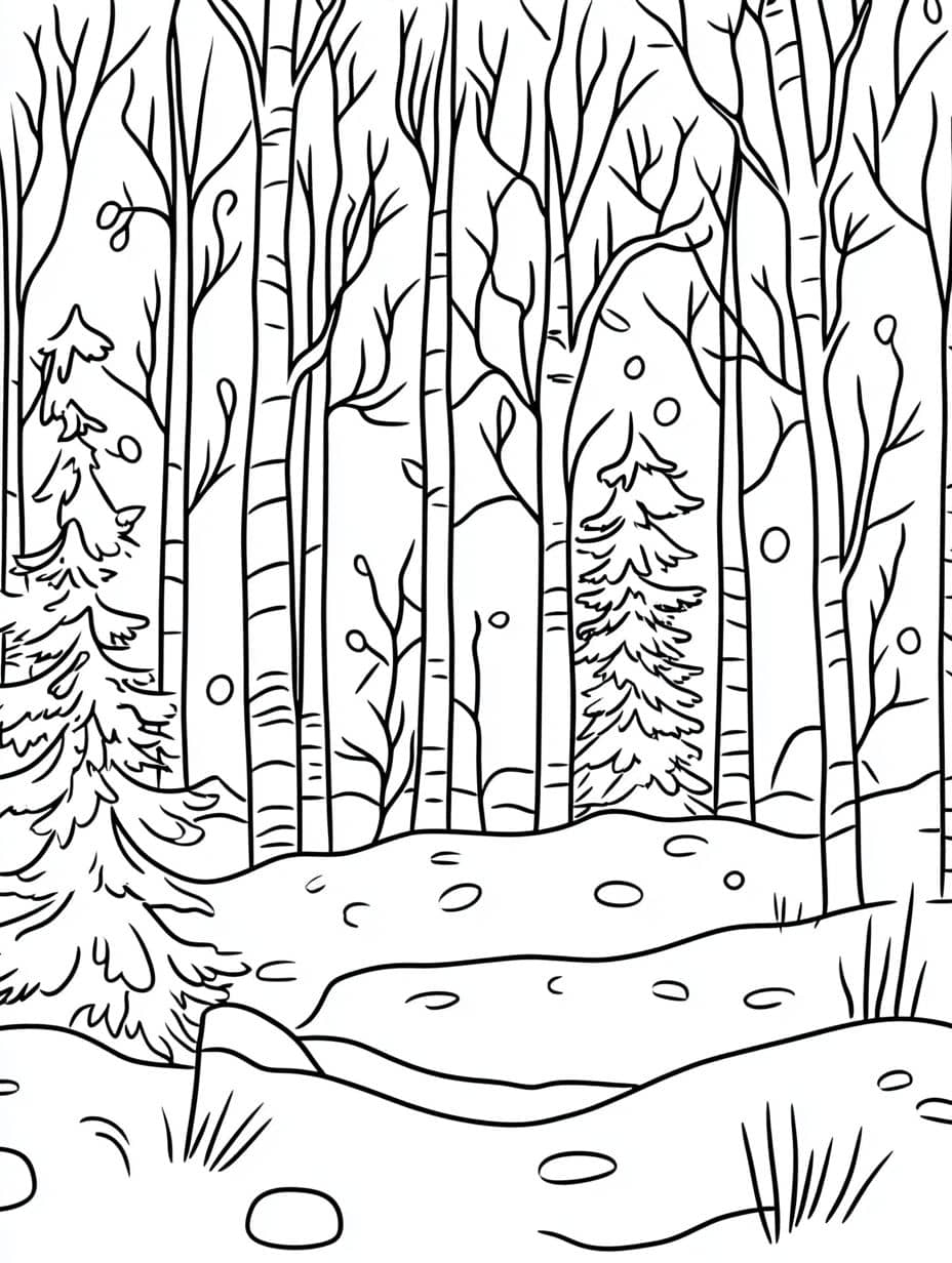 Coloriage Hiver Foret De Neige