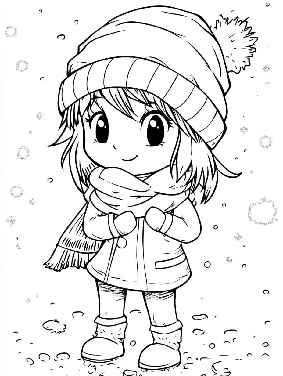 Coloriage Hiver Petite Fille Avec Chapeau