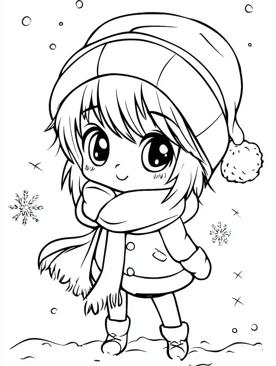 Coloriage Hiver Petite Fille Avec Echarpe